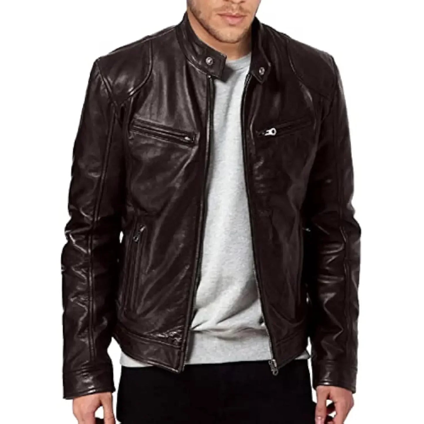 Slim Fit Men's Leather Biker Jacket
