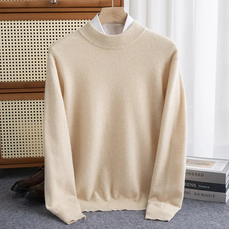 Men's Wool Sweater Half Zip Soft Warm