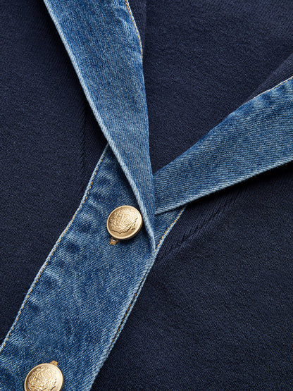 Sexy Nautical Denim Trim Sweater Jacket
