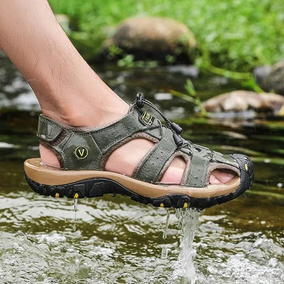 Comfortable Leather Arch Support Walking Sandal Green