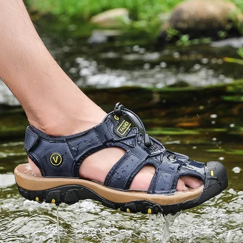 Comfortable Leather Arch Support Walking Sandal Blue