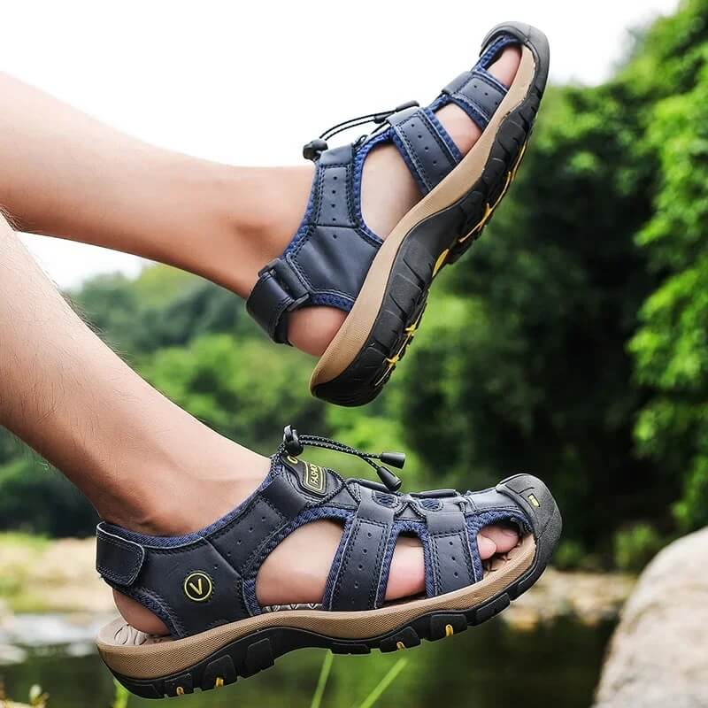 Comfortable Leather Arch Support Walking Sandal Blue