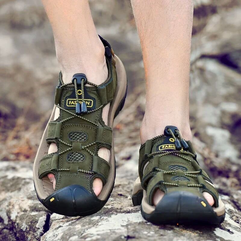 Comfortable Leather Arch Support Walking Sandal Green