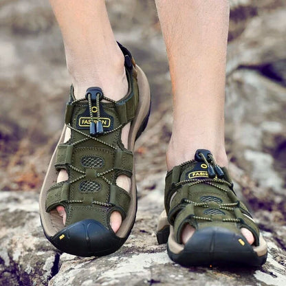 Comfortable Leather Arch Support Walking Sandal Green