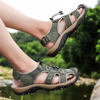 Comfortable Leather Arch Support Walking Sandal Green