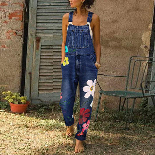 Women's Floral Denim Jumpsuit - OutfitLondon