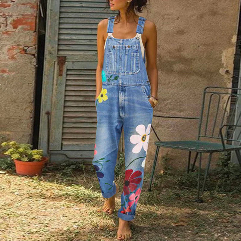 Women's Floral Denim Jumpsuit