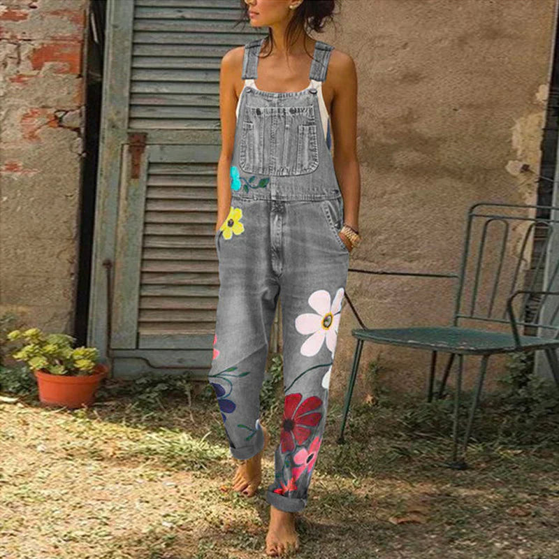 Women's Floral Denim Jumpsuit