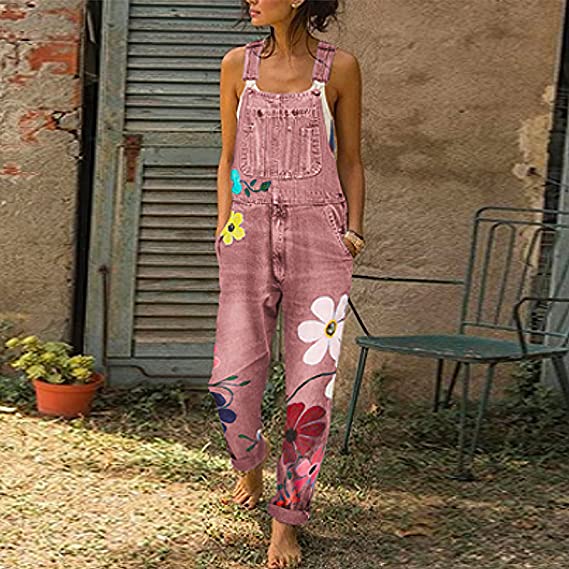 Women's Floral Denim Jumpsuit
