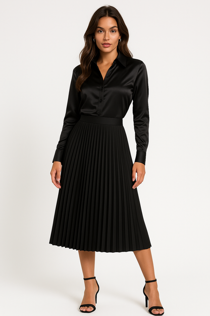 Flattering High Waist Flowy Satin Skirt