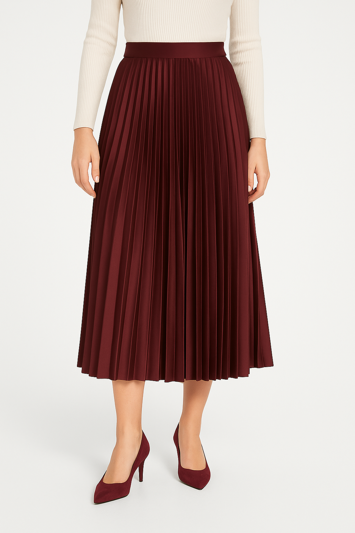 Flattering High Waist Flowy Satin Skirt
