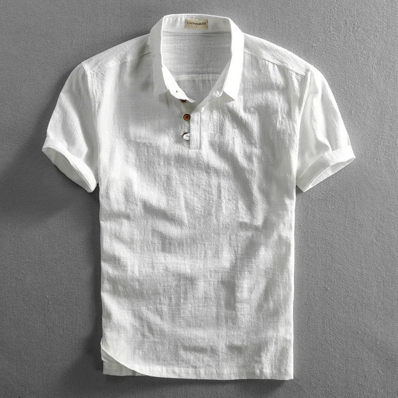Men's Linen Polo Shirt Lightweight Breathable Beige