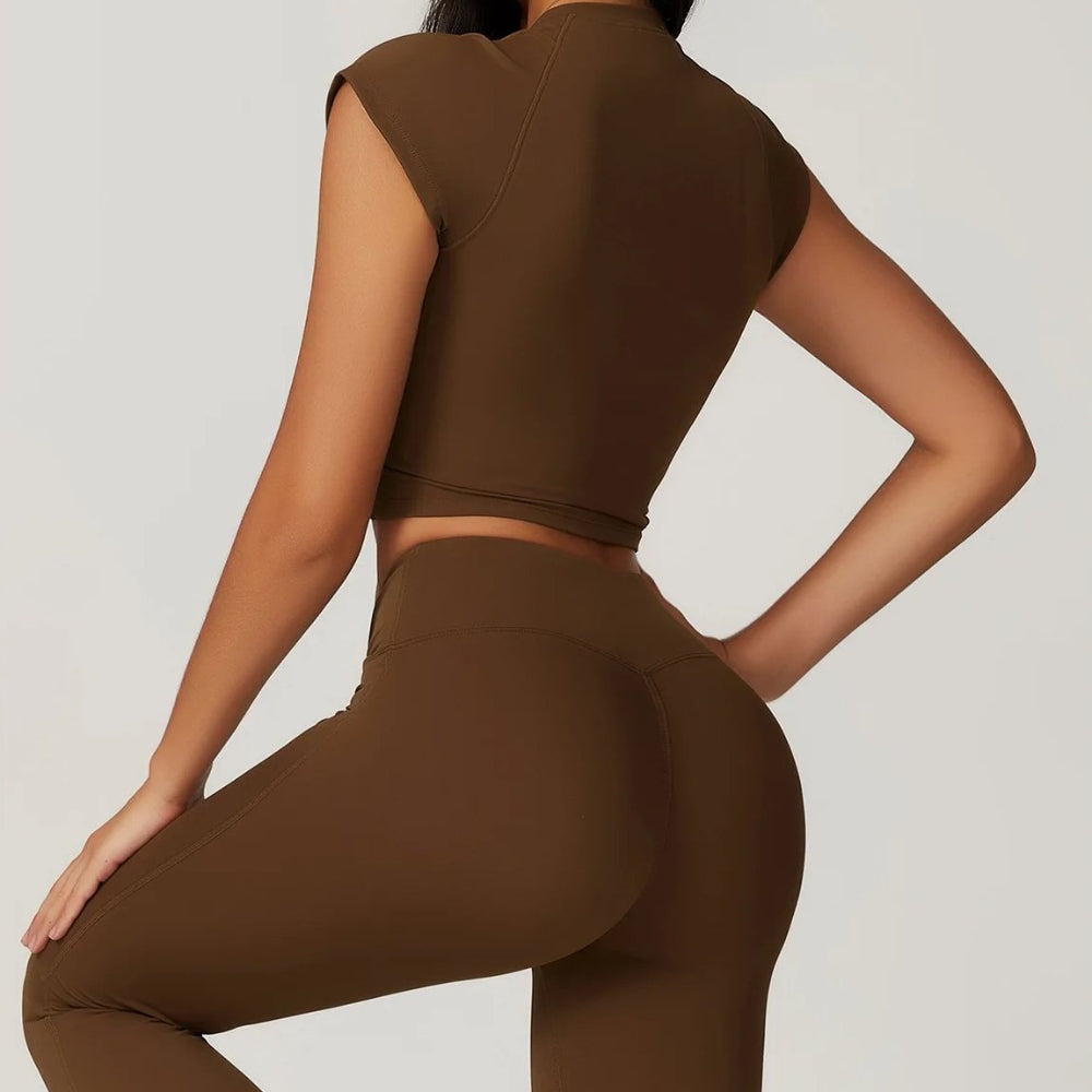 Slim Fit Crop Top And High Waist Flare Leggings Set