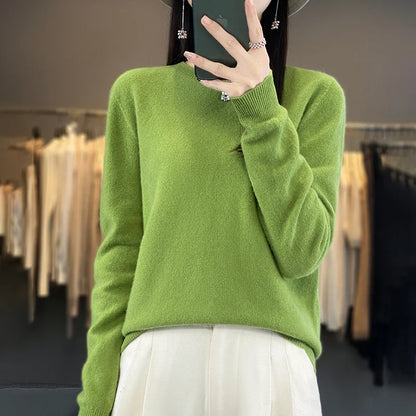 Cozy Warm Crew Neck Wool Sweater for Women