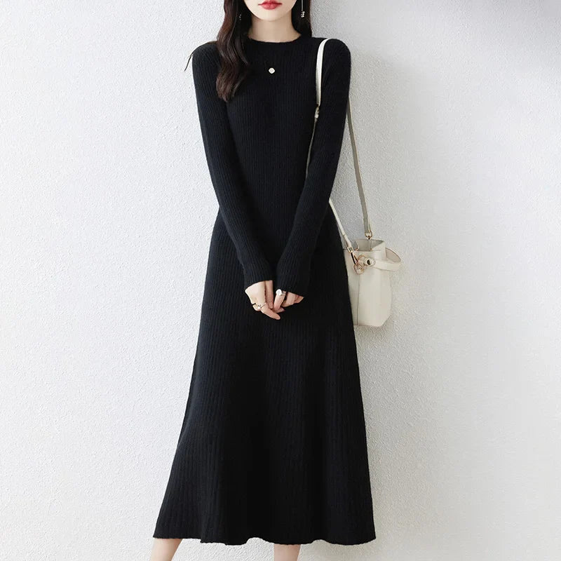 Women's Long-Sleeved Wool Dress