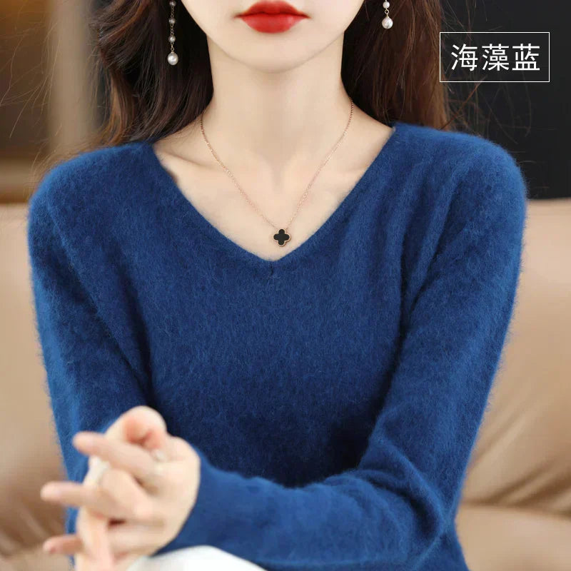 Premium Cozy Cashmere V Neck Sweater for Ladies
