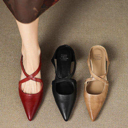 Real Leather Flat Mule Shoes