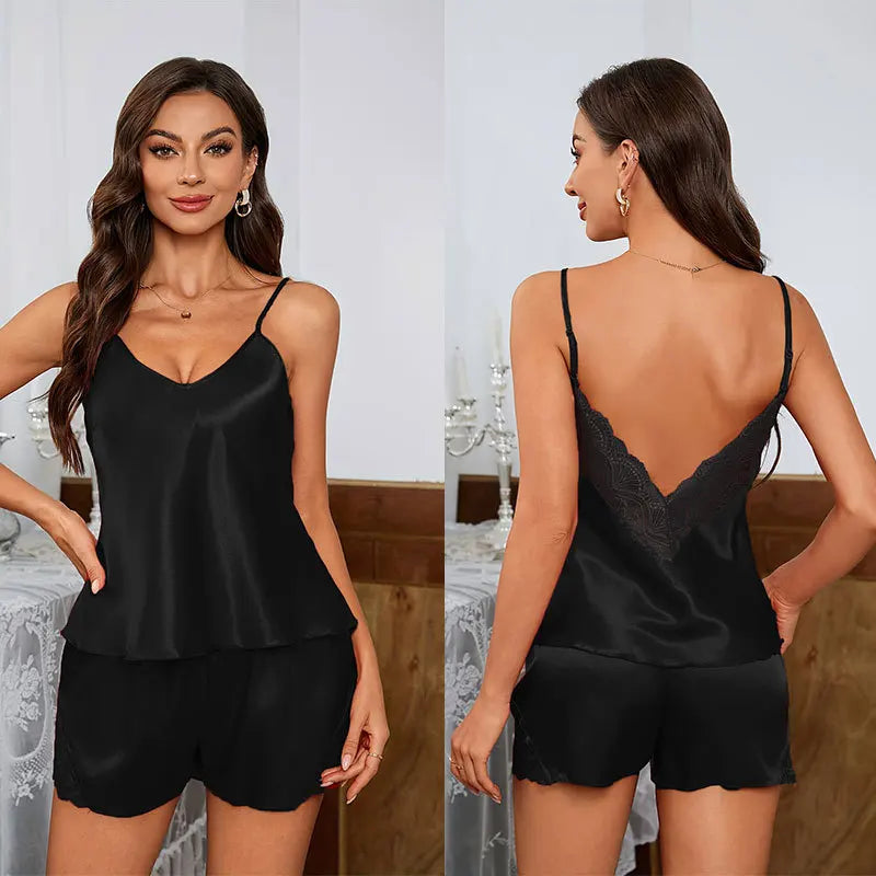 Luxurious Lace Trim Tank Top Shorts Set