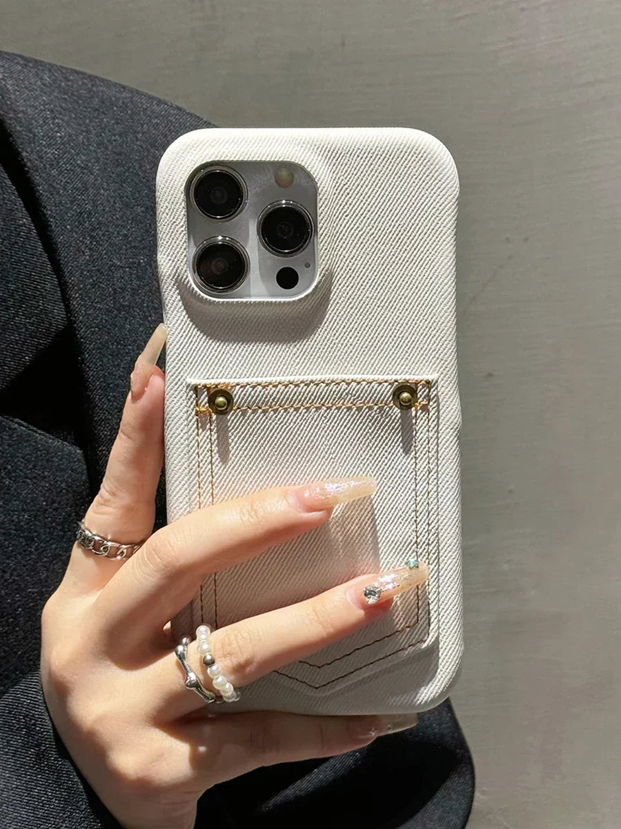 Denim iPhone Case Stitched Pocket Soft Lining Blue