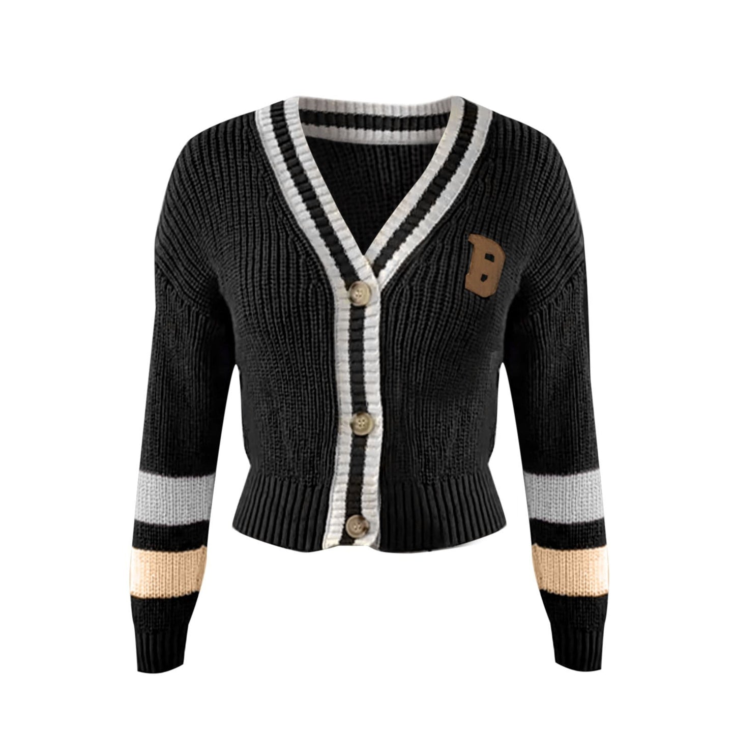 Cozy Ladies Striped Crew Neck Knit Sweater