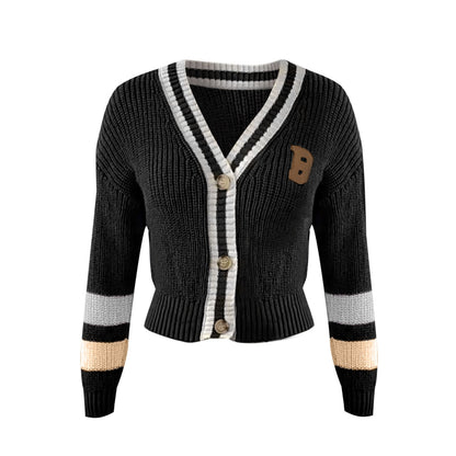 Cozy Ladies Striped Crew Neck Knit Sweater