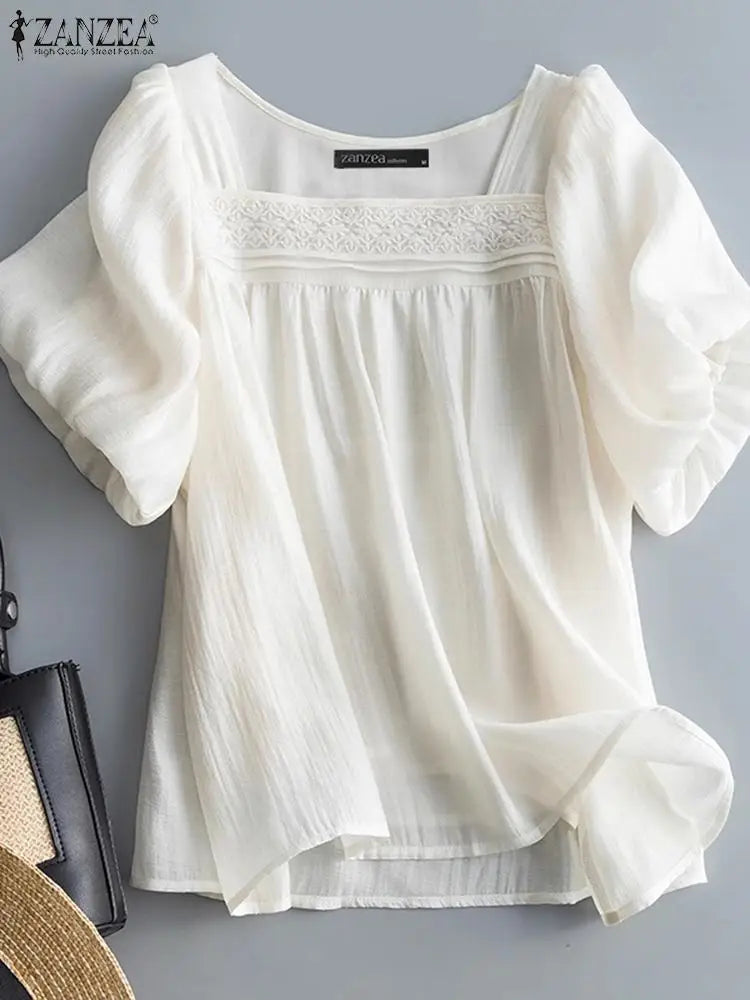 Relaxed Fit Blouse with Ruffles - OutfitLondon