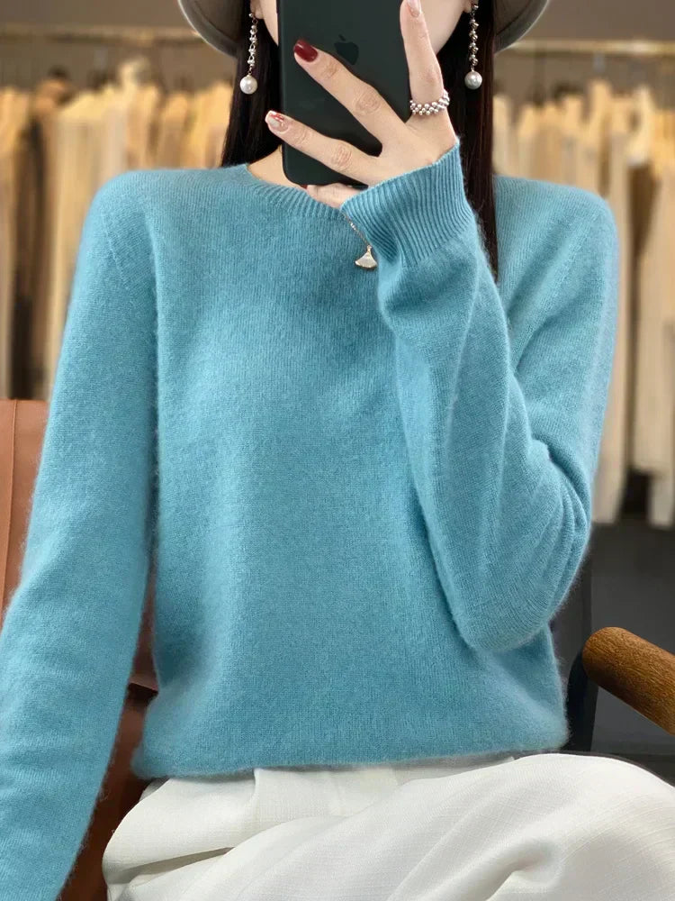 Cozy Warm Crew Neck Wool Sweater for Women