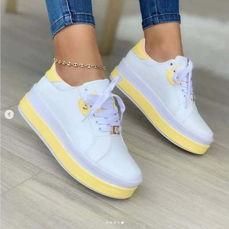 Comfortable Women's Lace Up Sneakers with Colorful Stripes