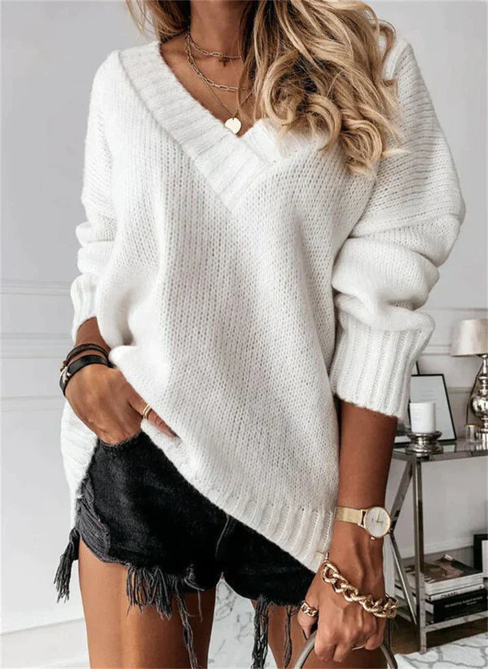 Cozy Large V-Neck Wool Sweater