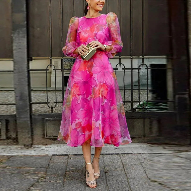 Beautiful Flower Knee Length Women's Party Dress - OutfitLondon