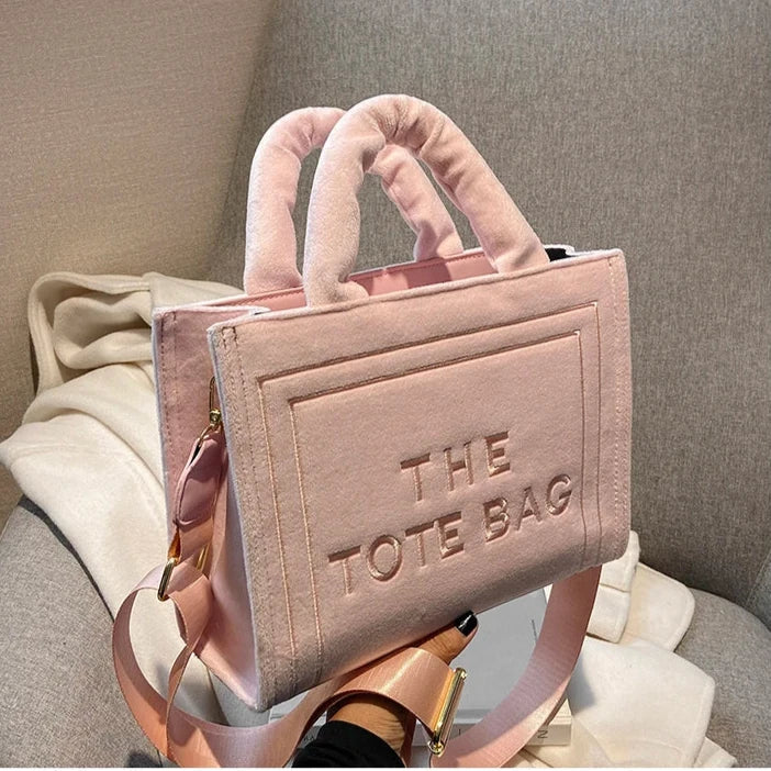 London Statement Square Tote Bag Soft Velour Letter Print