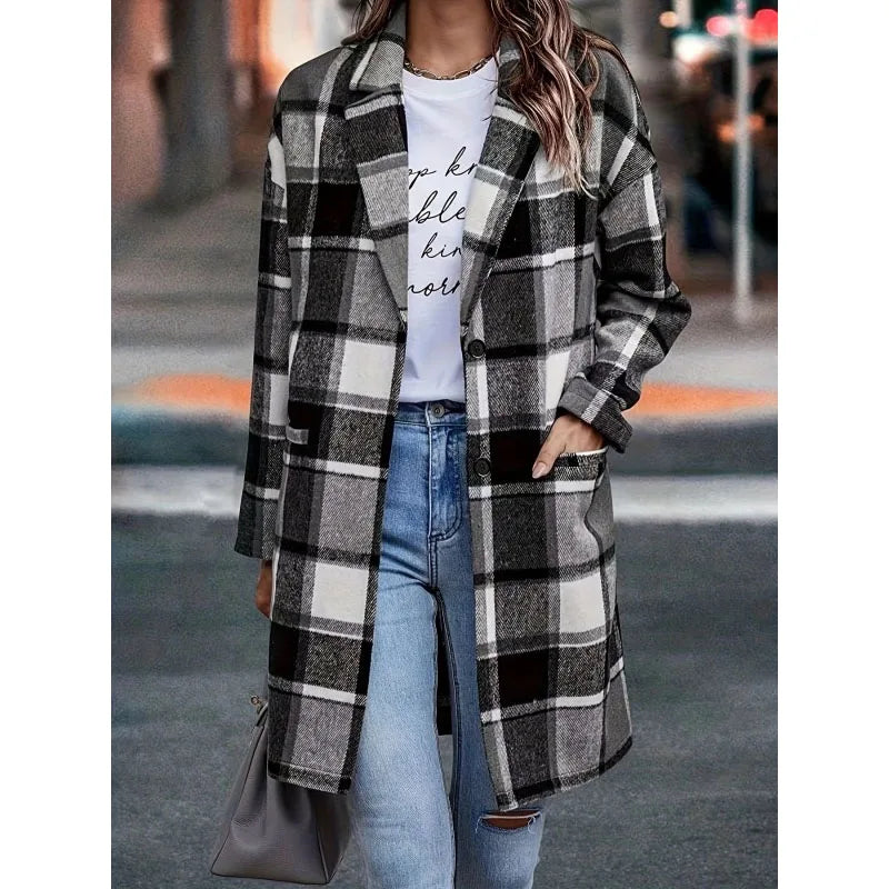 Timeless Plaid Wool Women's Coat - OutfitLondon