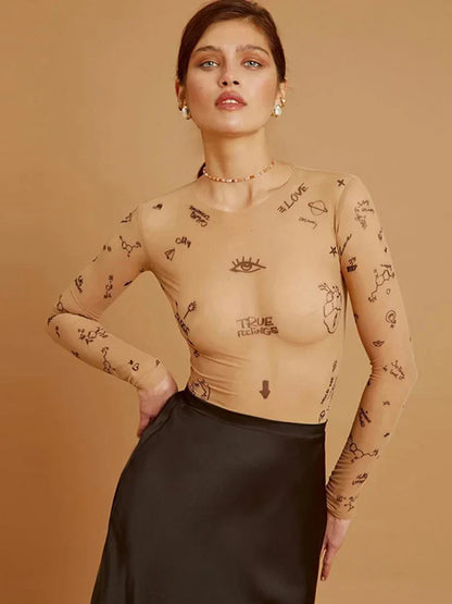 Trendy Mesh Panel Body Suit