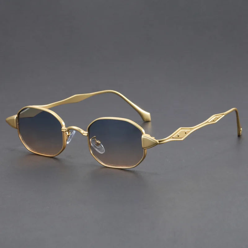Aurelian Gold Rectangular Metal Sunglasses UV400 Protection