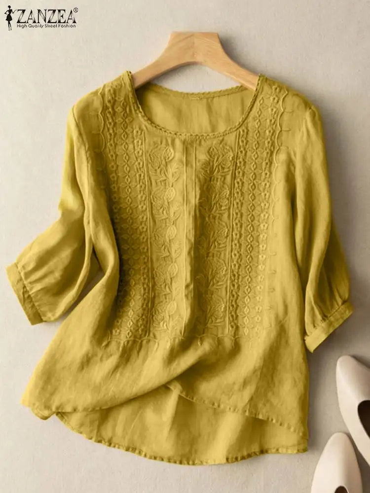 Elegant Floral Crochet 3/4 Sleeve Blouse
