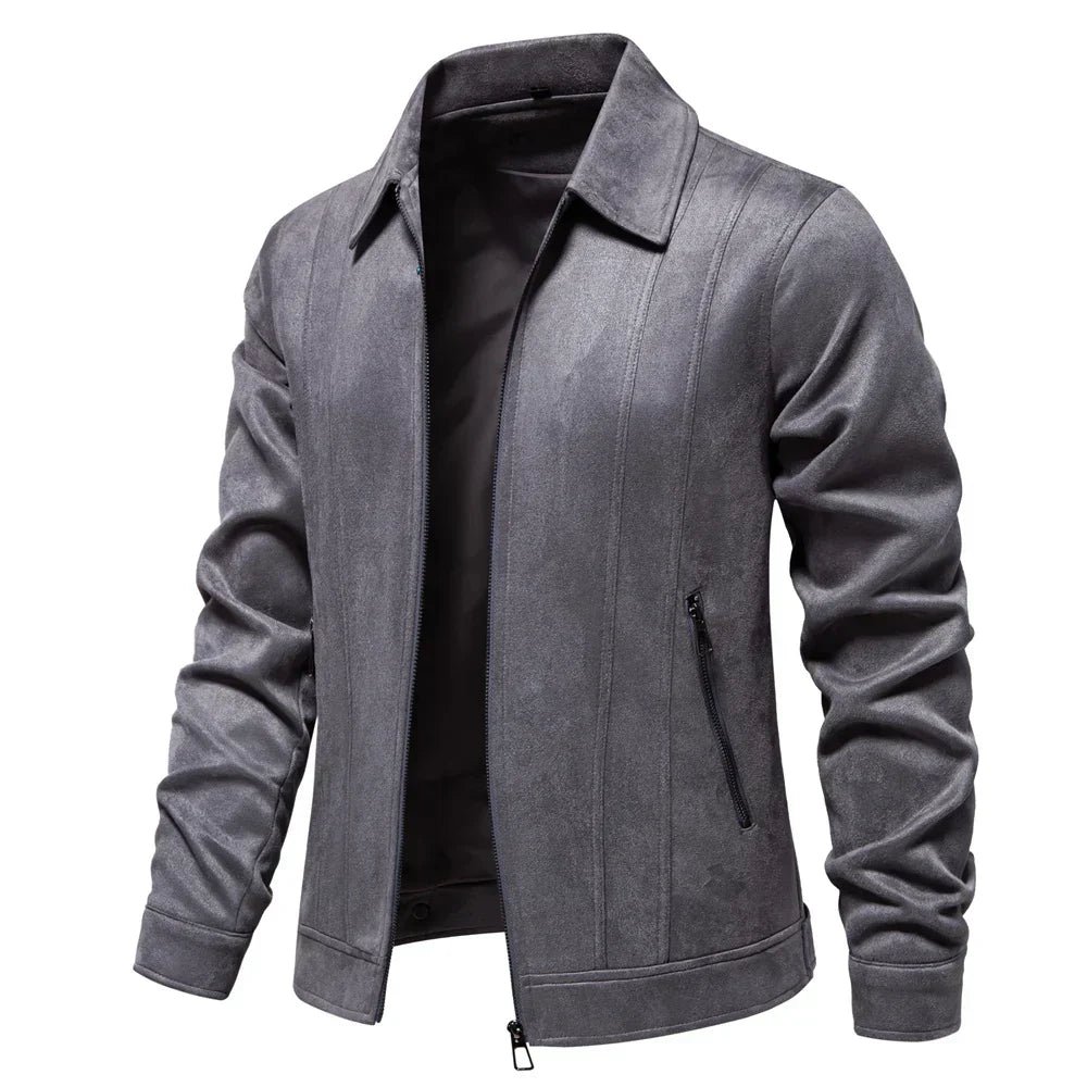 Hudson Suede Trucker Jacket Zippered Pockets Slim Fit Black