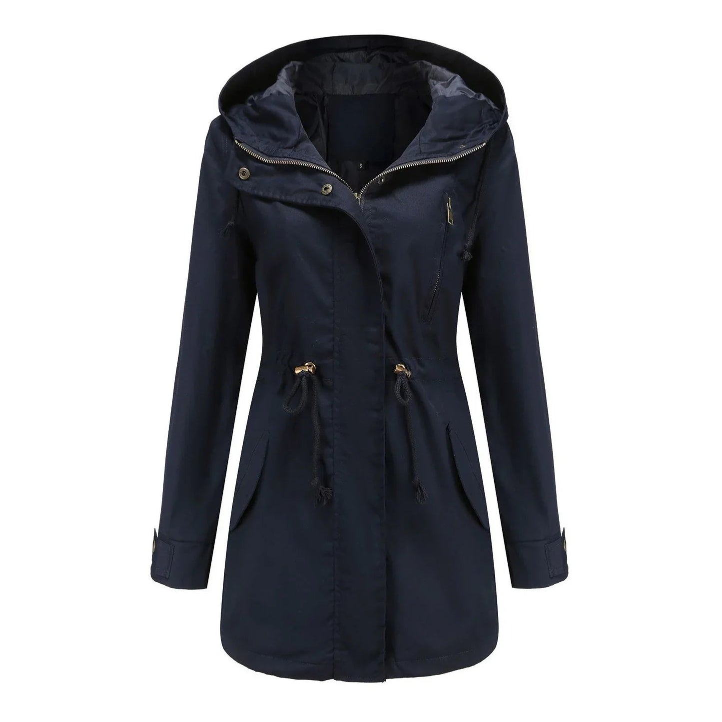 Waterproof Ladies Long Jacket With Adjustable Hood