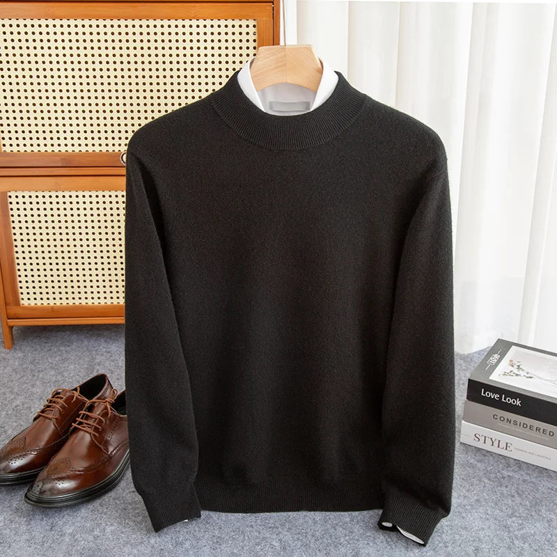 Men's Wool Sweater Half Zip Soft Warm