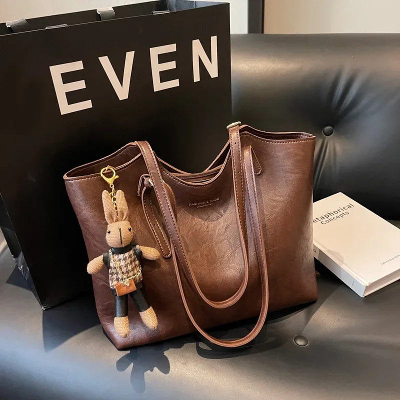 Large Natural Leather Shopping Bag