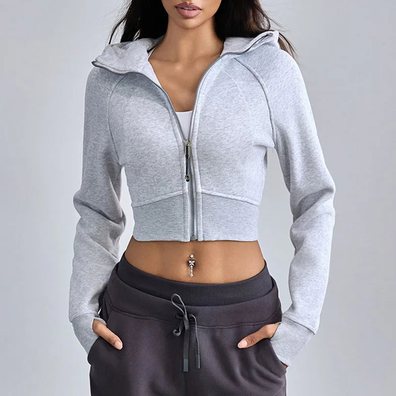 Women's Cropped Zip Up Hoodie - OutfitLondon