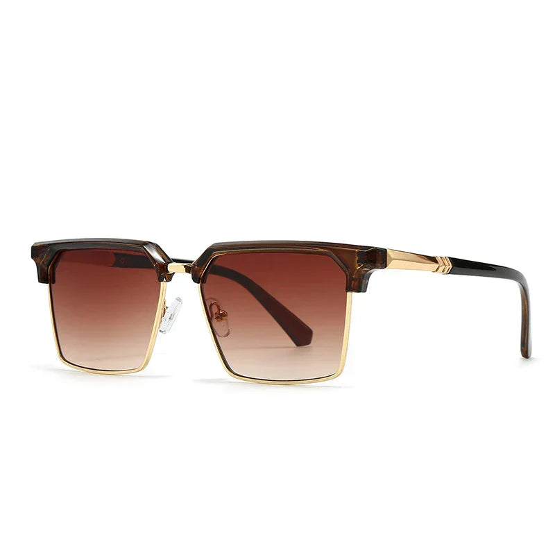 Unisex Square Sunglasses Retro Gradient UV400 Protection Gold Tone