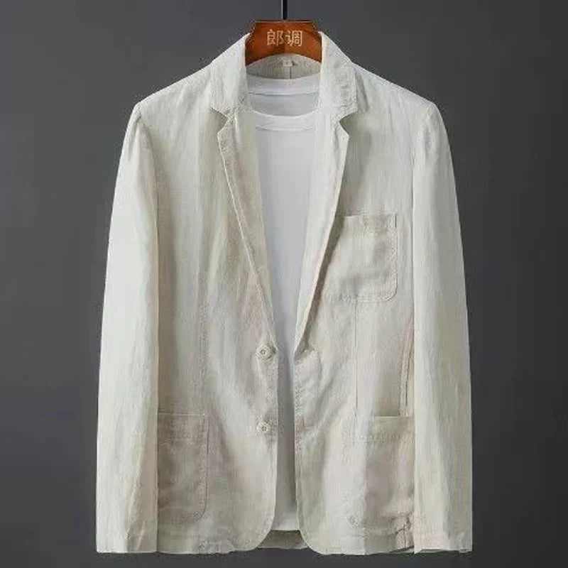 Men's Cotton Blazer Lightweight Beige - OutfitLondon
