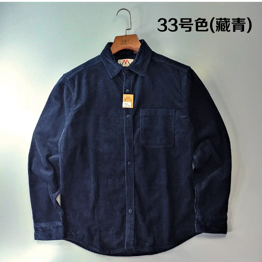 Relaxed Fit Corduroy Button Down Shirt for Men