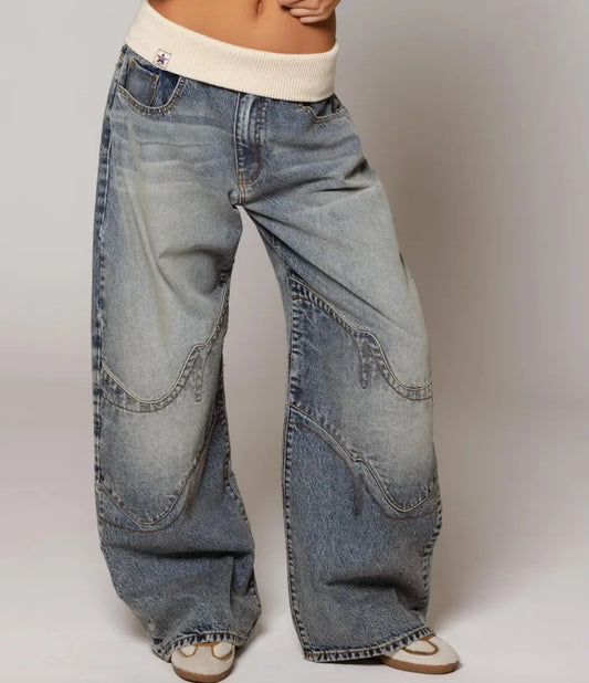 Wide Leg Baggy Denim Jeans - OutfitLondon