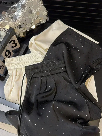 Shiny High Waisted Glitter Wide Leg Pants - OutfitLondon