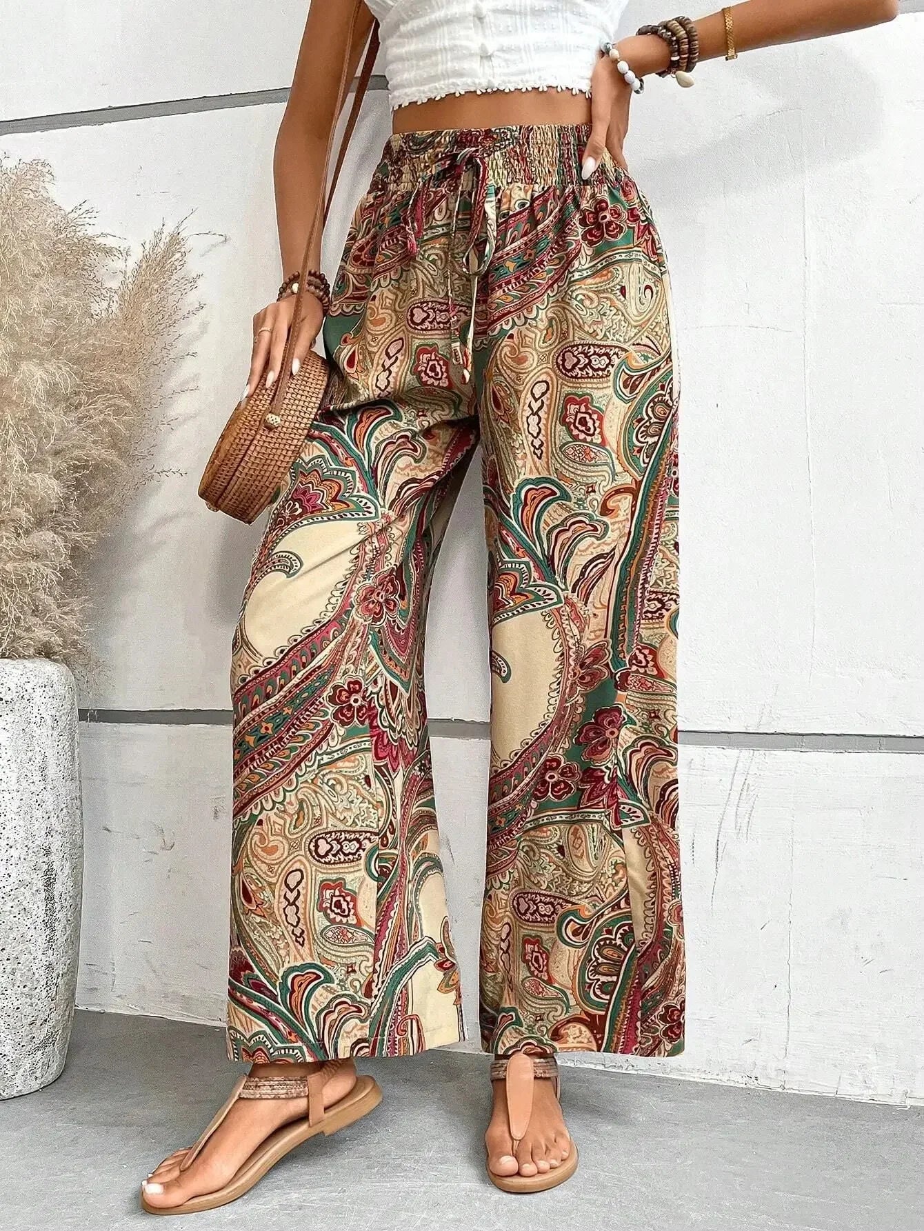Relaxed Fit Soft Elastic Printed Ladies Pants