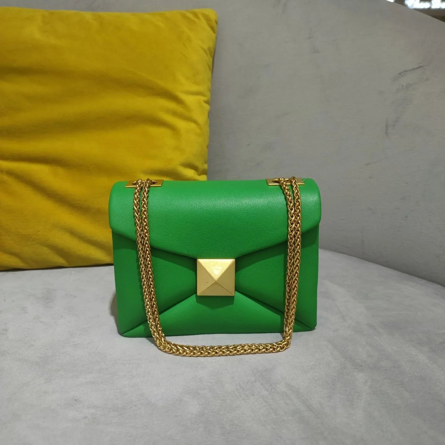Luxe Leather Crossbody Bag Rivet Detail Adjustable Chain Strap