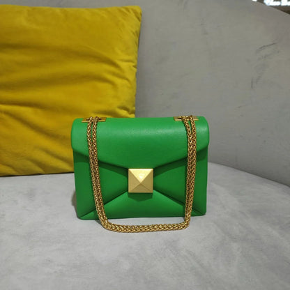 Luxe Leather Crossbody Bag Rivet Detail Adjustable Chain Strap