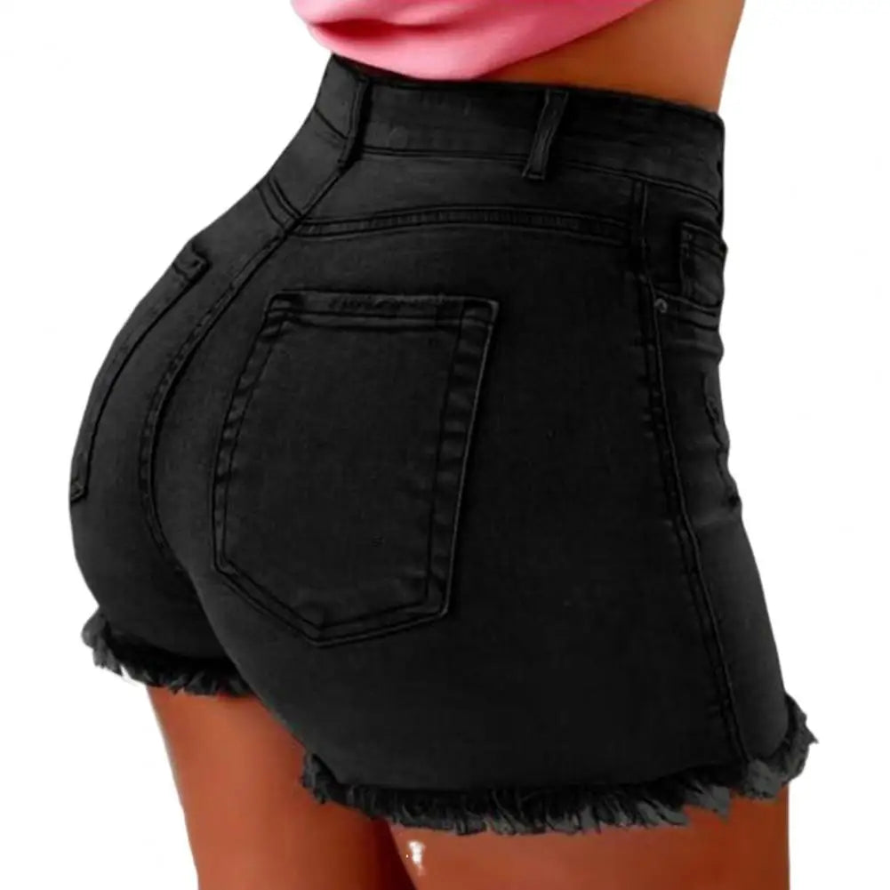 Ripped High Waisted Ladies Denim Shorts