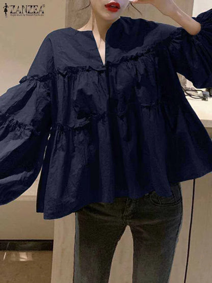 Elegant Flare Sleeve Ladies Blouse Shirt